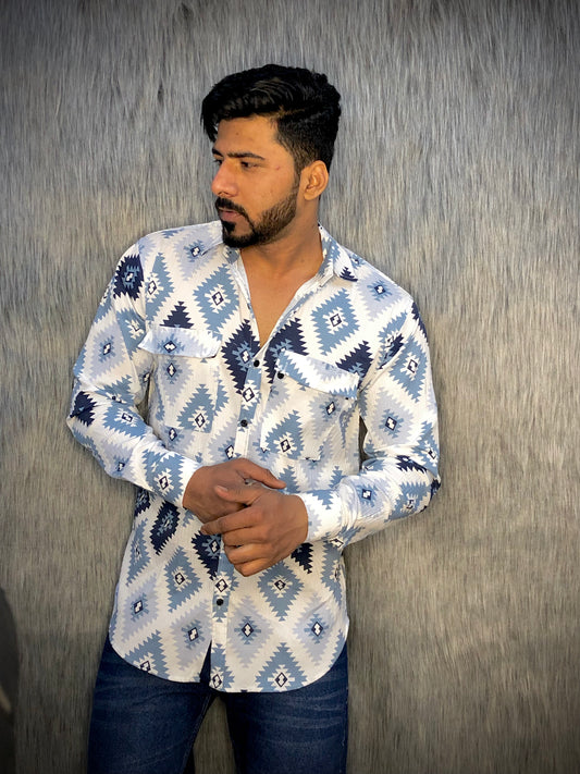 Popcorn Lycra Shirt (White-Blue)