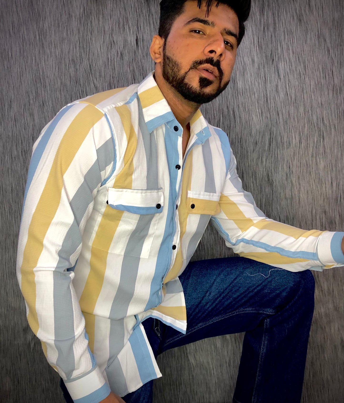 Popcorn Lycra Shirt (Yellow-Grey-Blue)