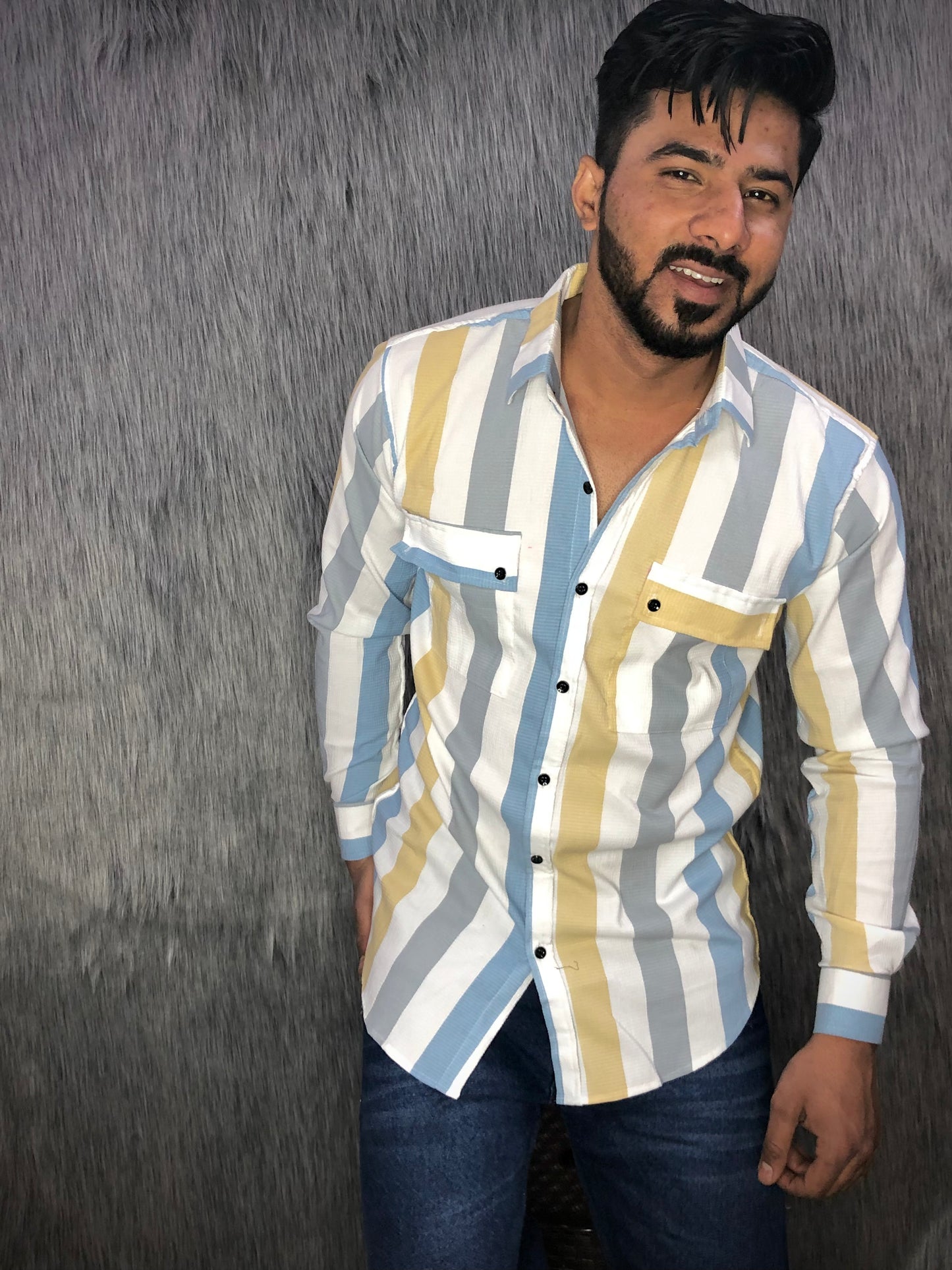 Popcorn Lycra Shirt (Yellow-Grey-Blue)