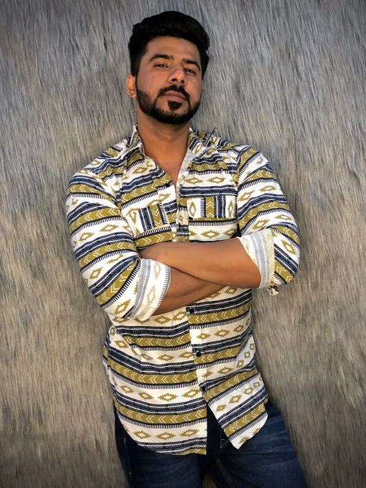 Sanganeri Shirt (Mustard-White)