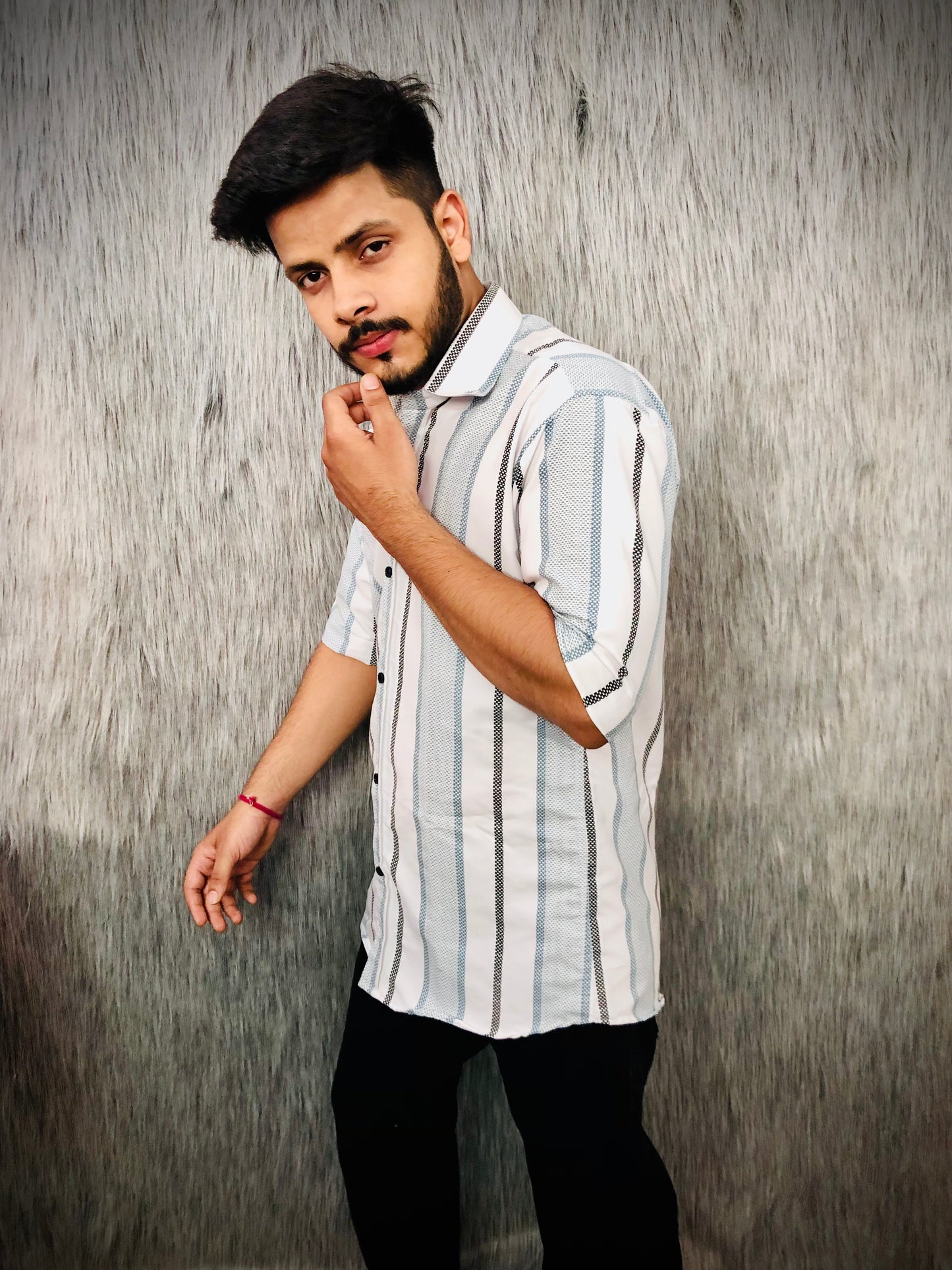 Dropshoulder Half-Shirt (Grey-White)