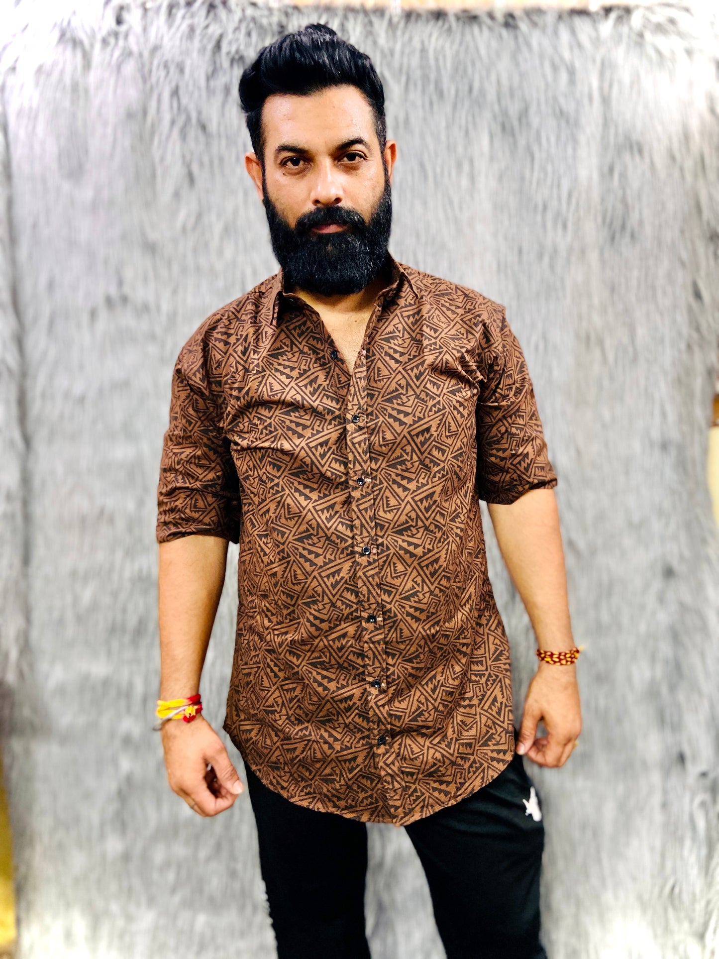 The Essential Half-Sleeve Printed Shirt (Brown)