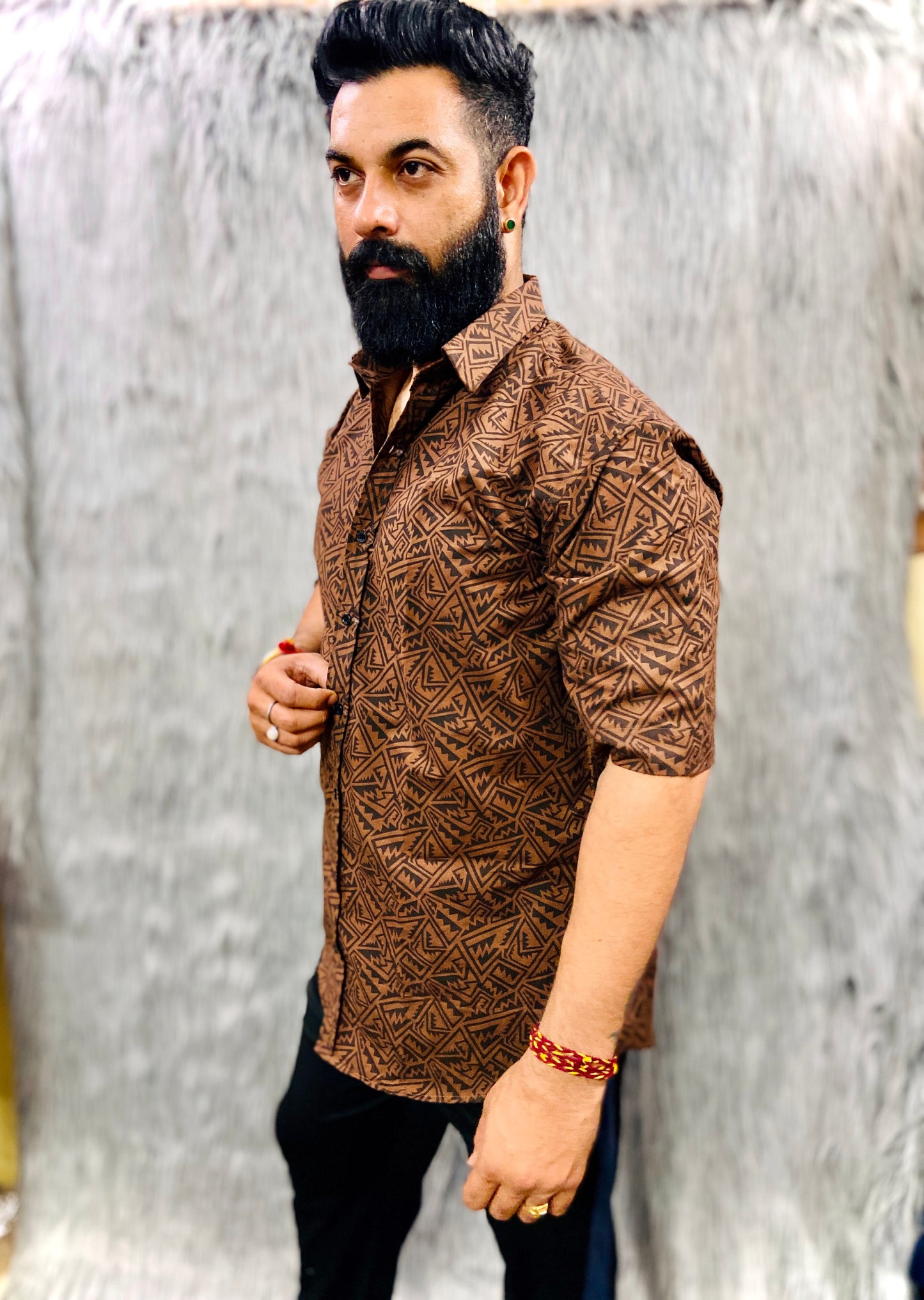 The Essential Half-Sleeve Printed Shirt (Brown)