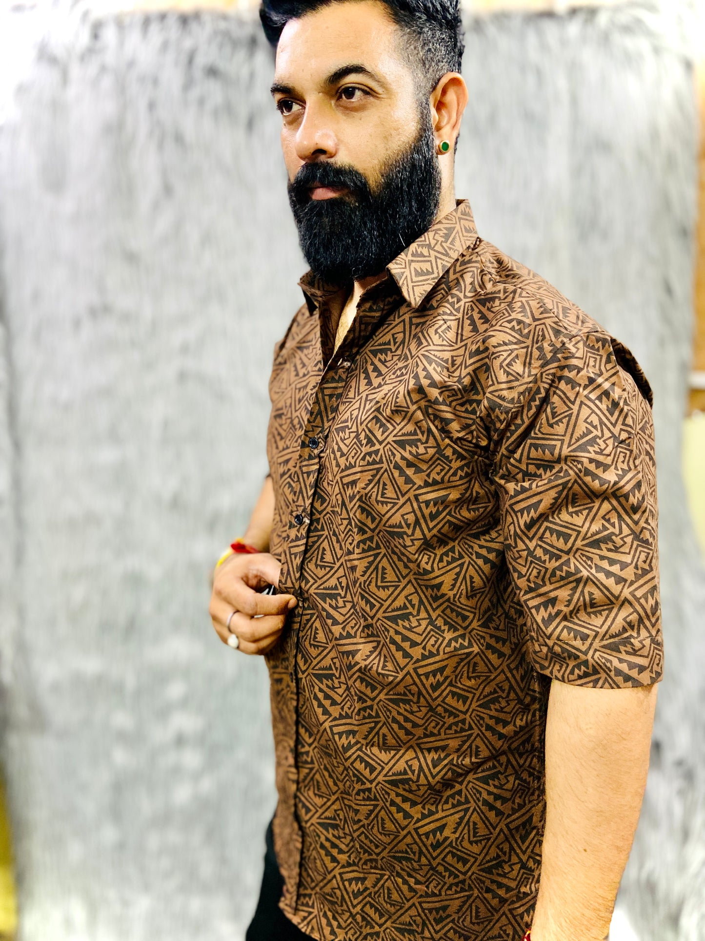 The Essential Half-Sleeve Printed Shirt (Brown)