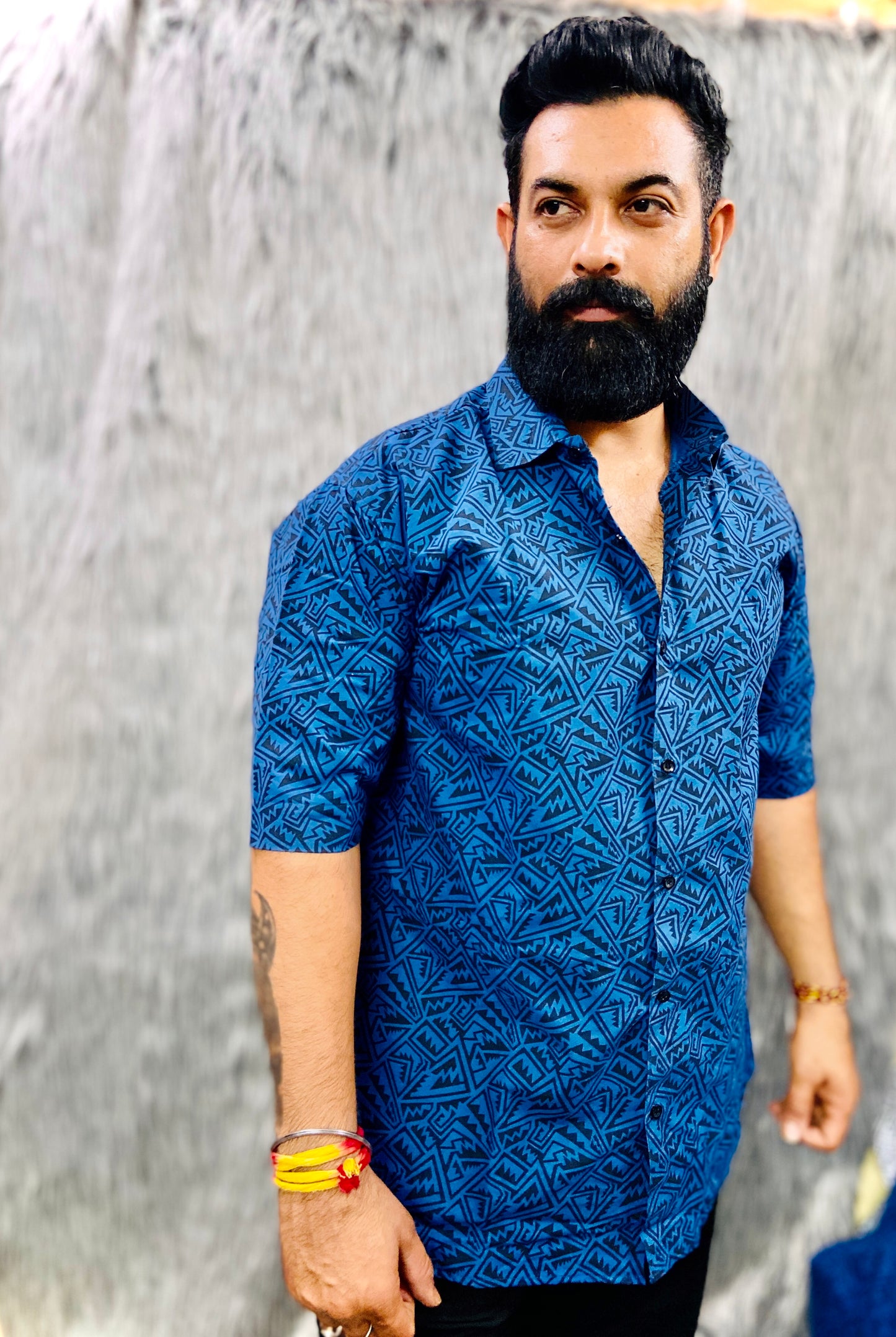 The Essential Half-Sleeve Printed Shirt (Dark Blue)