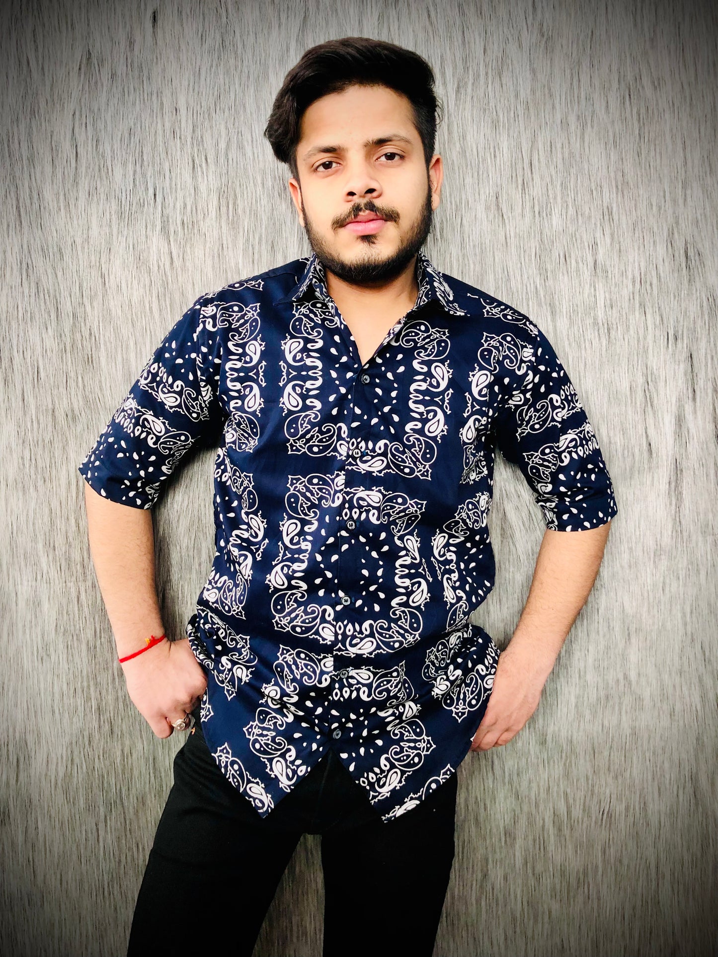 Dropshoulder Half-Shirt Sanganeri (Black Print A)