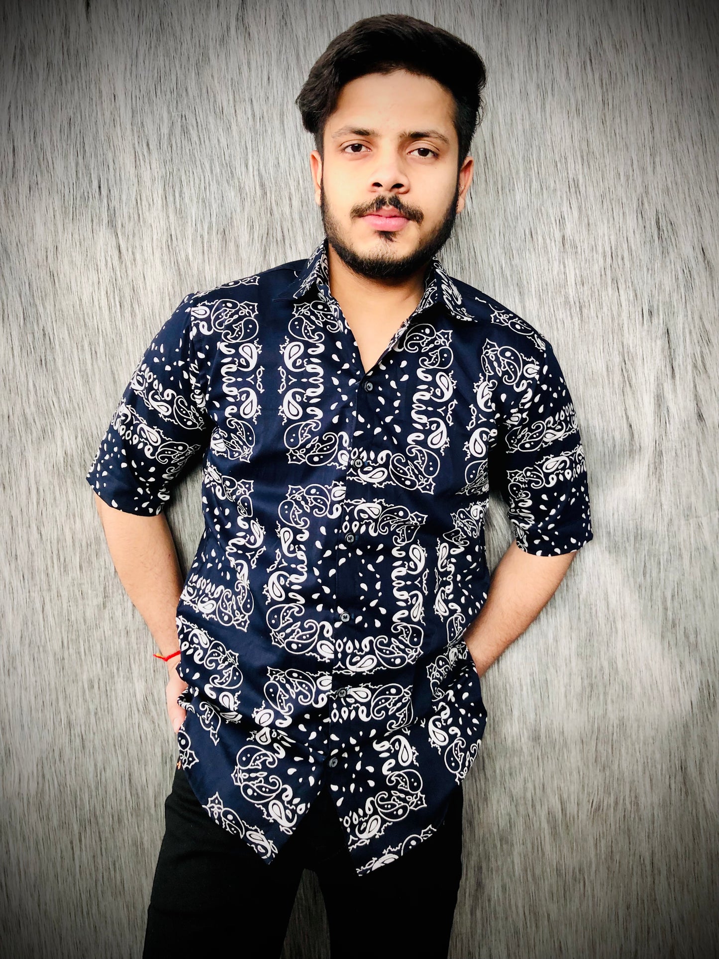 Dropshoulder Half-Shirt Sanganeri (Black Print A)