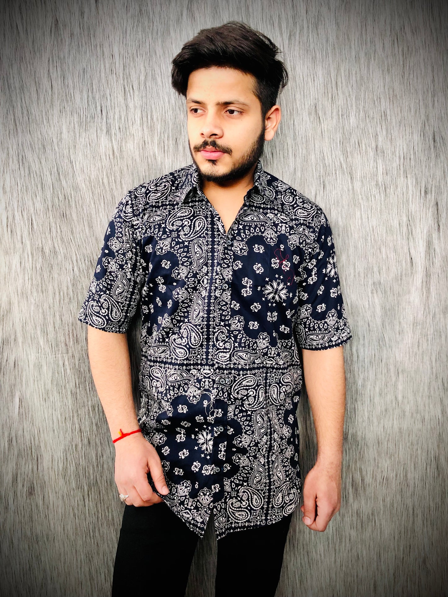 Dropshoulder Half-Shirt Sanganeri (Black Print B)