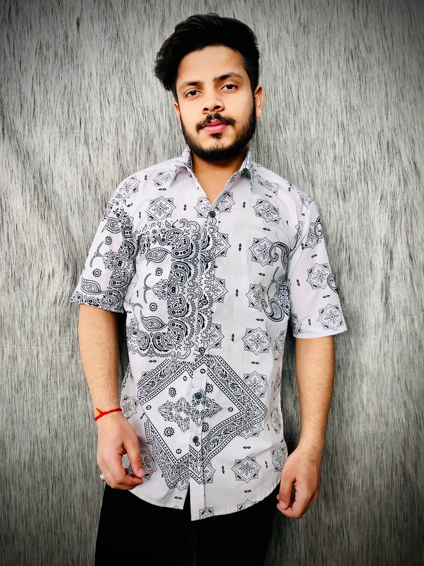 Dropshoulder Half-Shirt Sanganeri (Light Grey Print A)