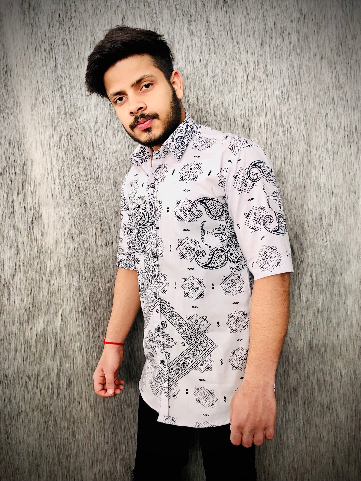 Dropshoulder Half-Shirt Sanganeri (Light Grey Print A)