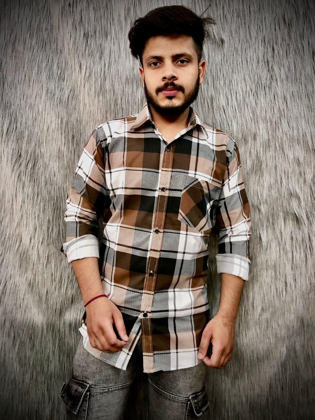 Single Pocket Checkered Shirt (Dark-Orange)