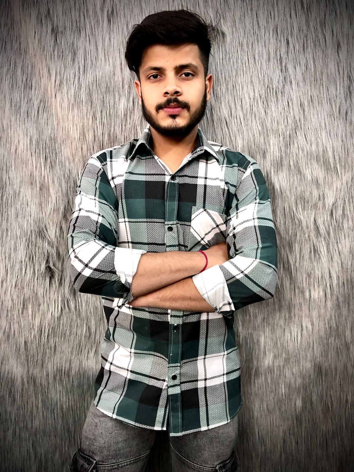 Single Pocket Checkered Shirt (Dark-Green)