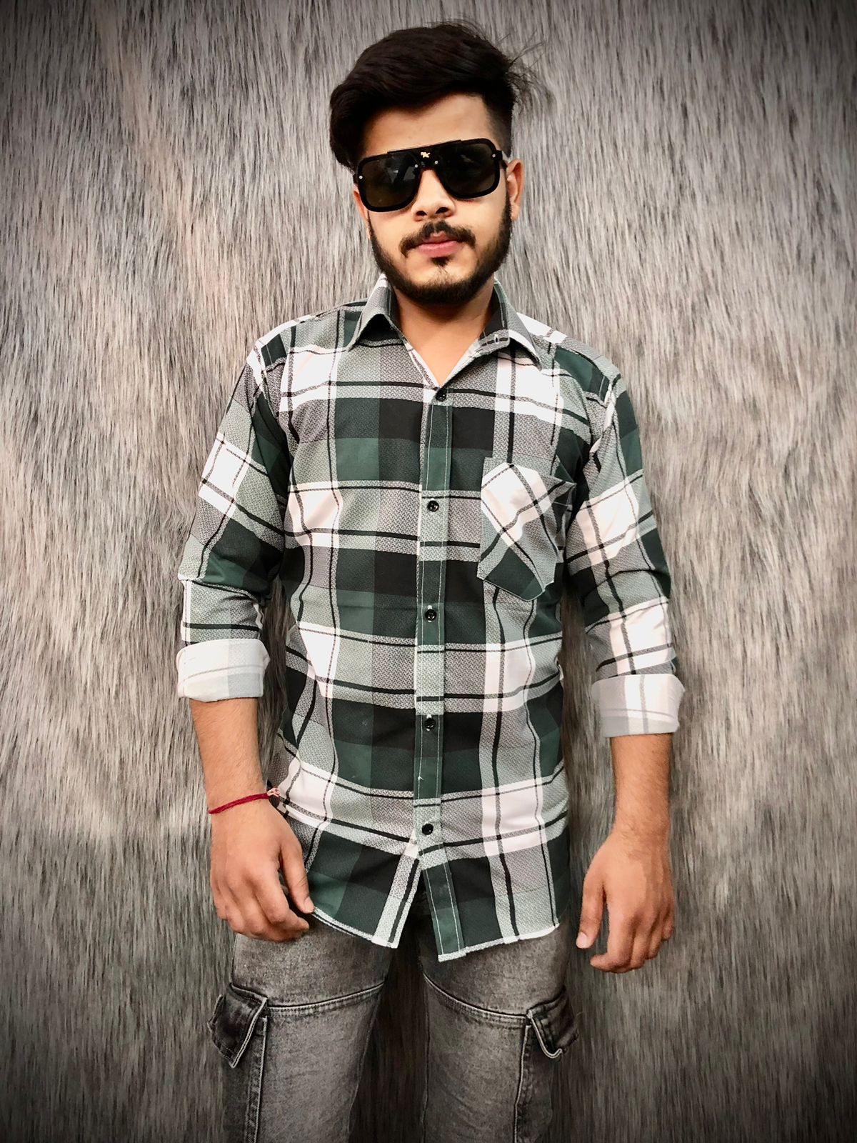 Single Pocket Checkered Shirt (Dark-Green)