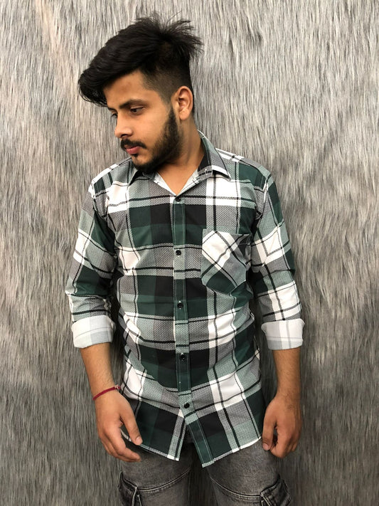 Single Pocket Checkered Shirt (Dark-Green)
